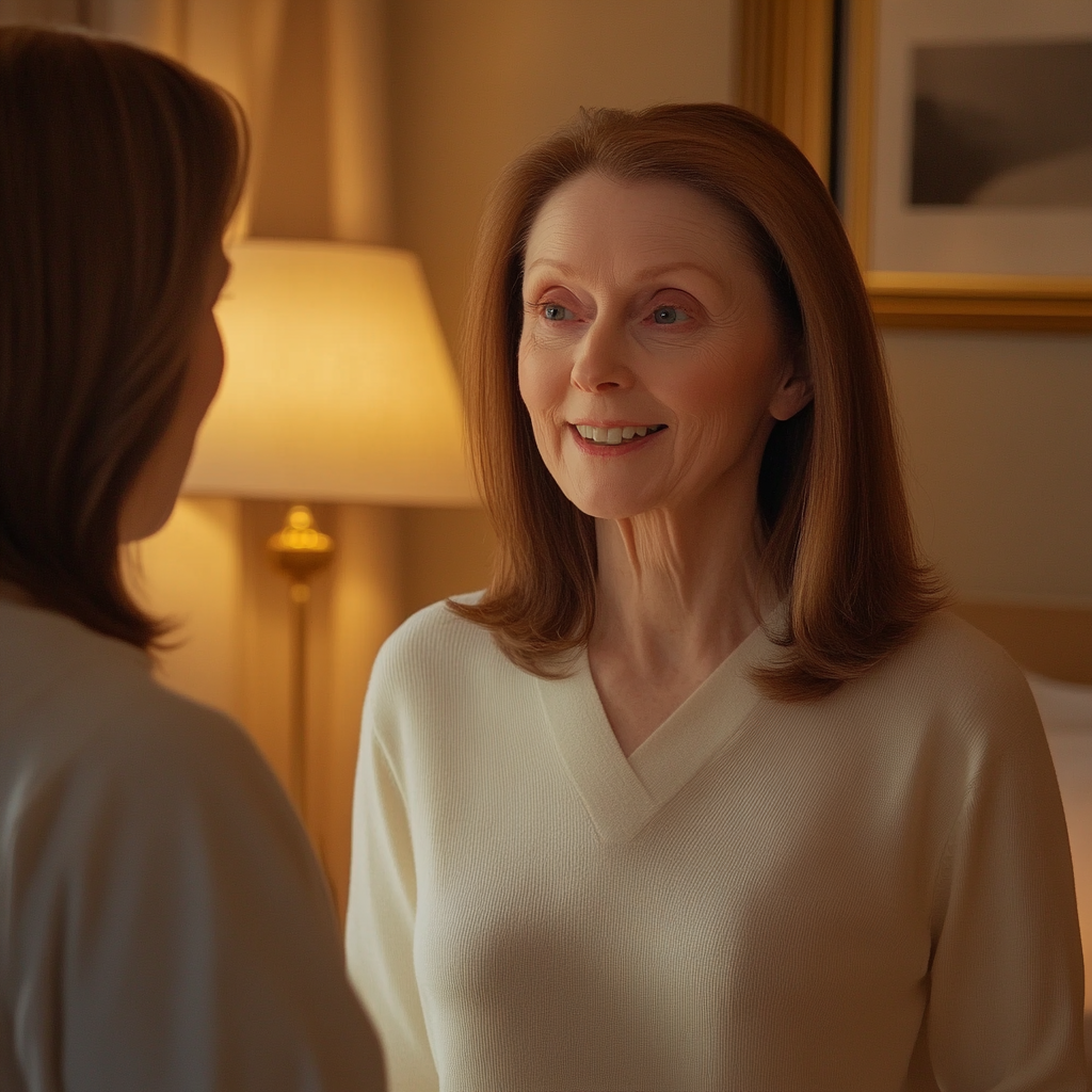 A woman talking to her daughter-in-law in a hotel room | Source: No source