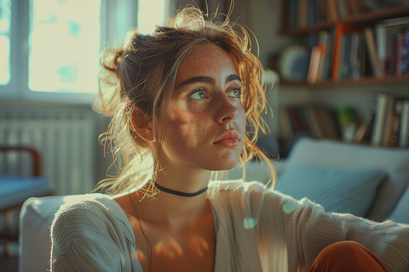 A woman sitting in her living room | Source: No source