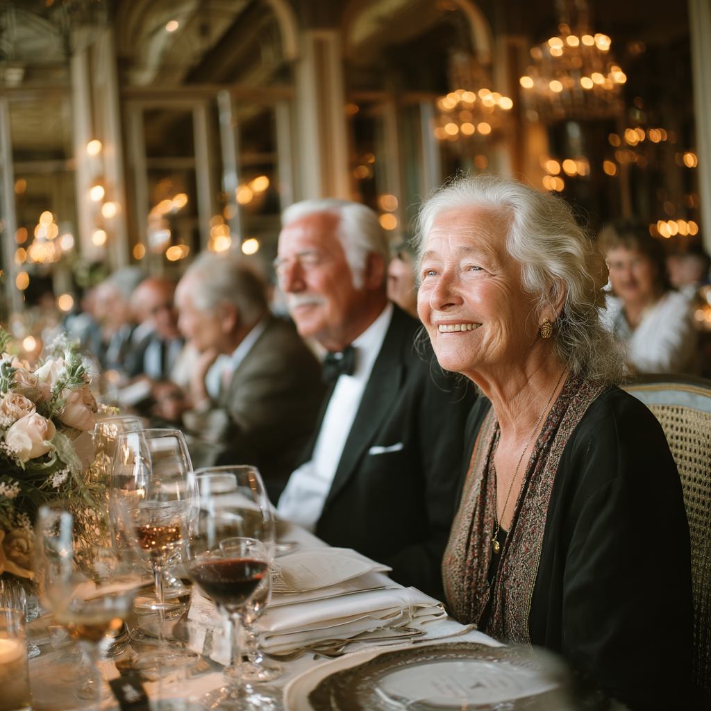 A happy woman with guests at a wedding | Source: No source