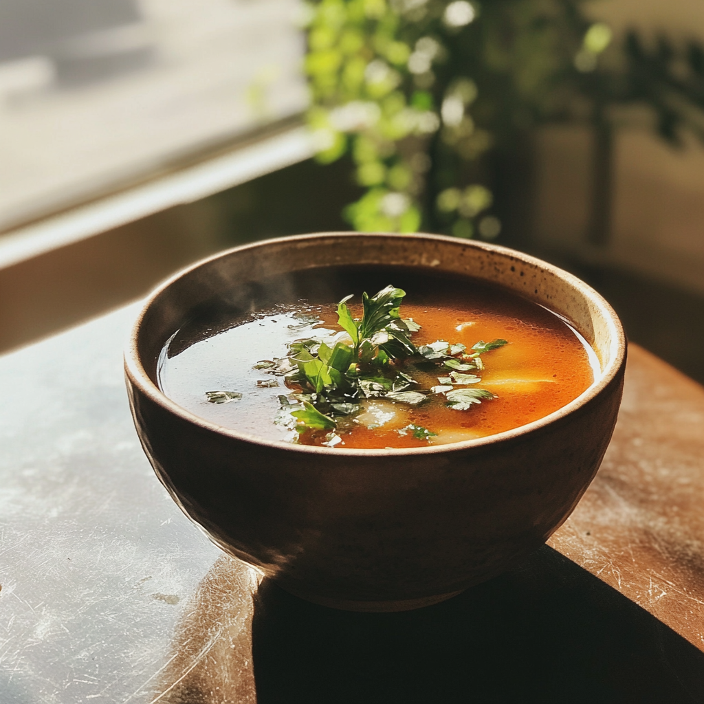 A bowl of soup on a table | Source: no source