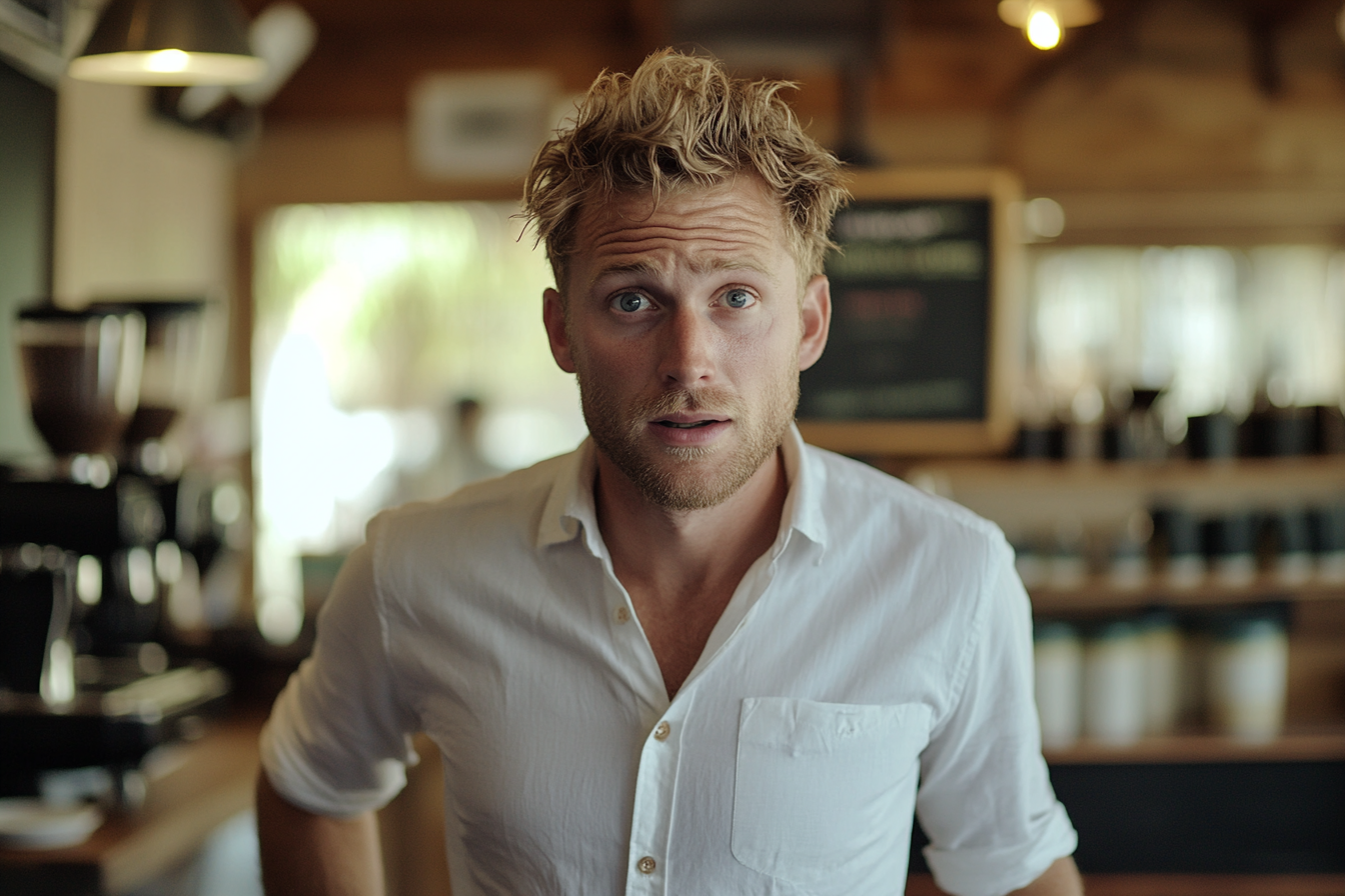 A man with an earnest expression in a coffee shop | Source: no source