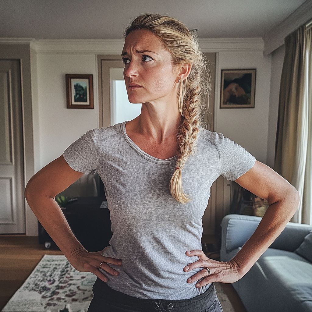 A woman standing in a living room | Source: No source