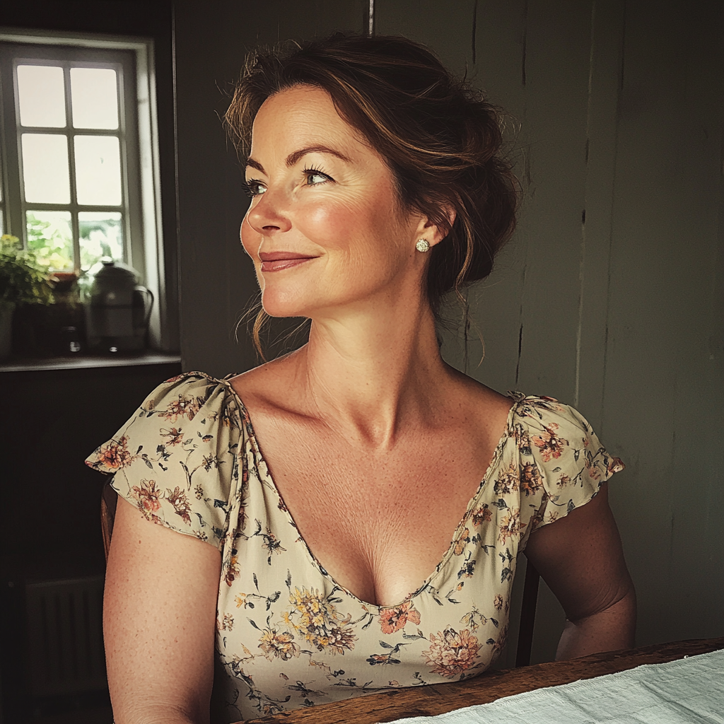 A smiling woman sitting at a table | Source: no source
