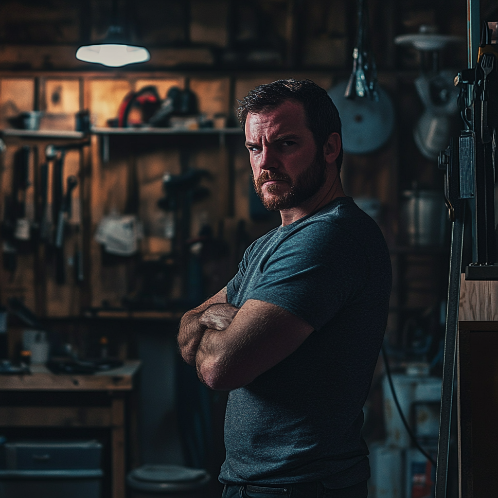 An angry man in his garage | Source: No source