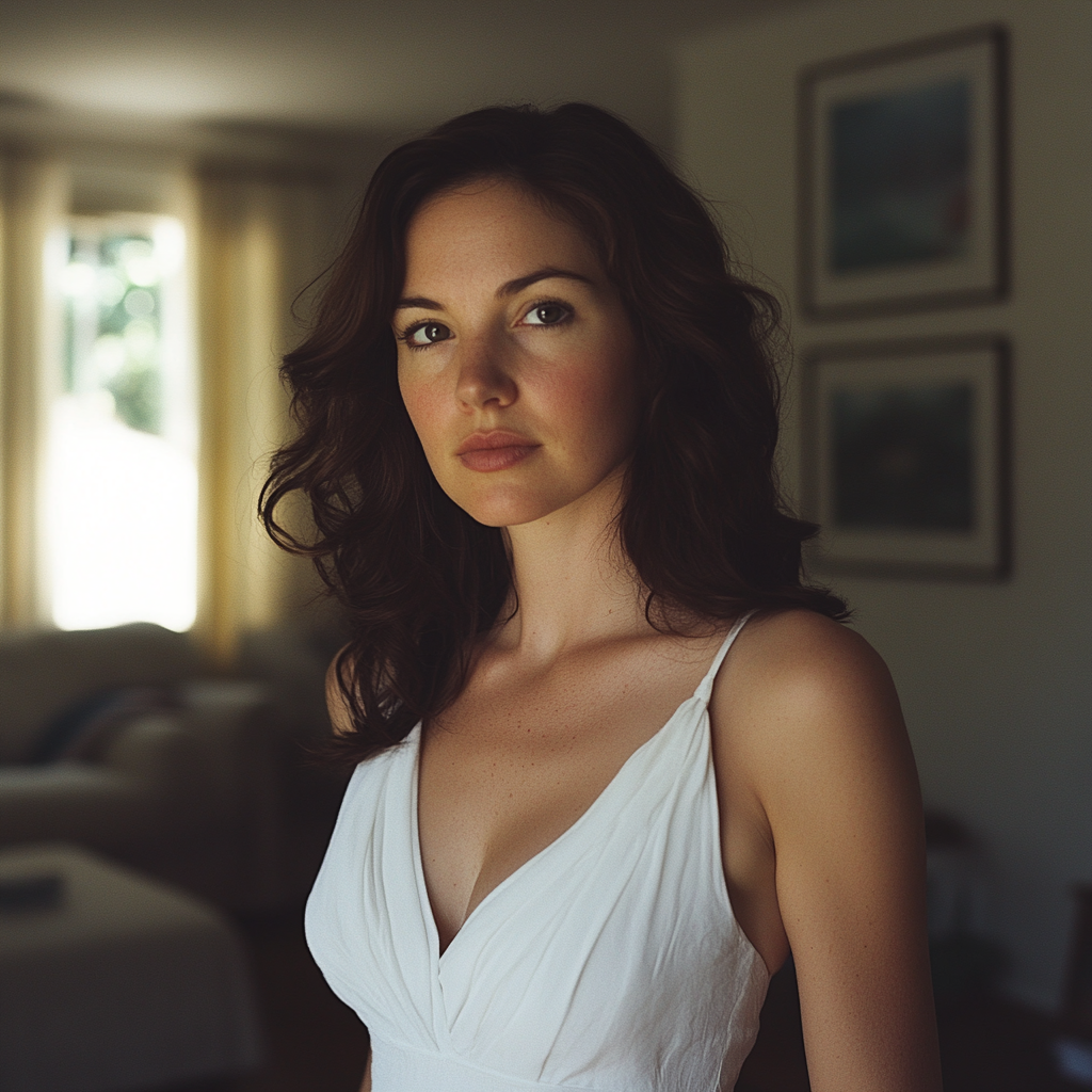 A woman standing in a living room | Source: no source