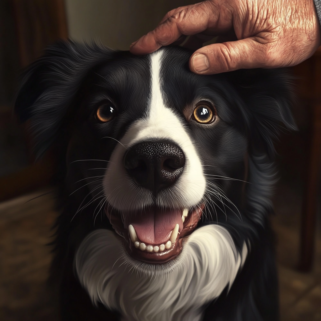 An older man gently stroking a dog on his head | Source: no source