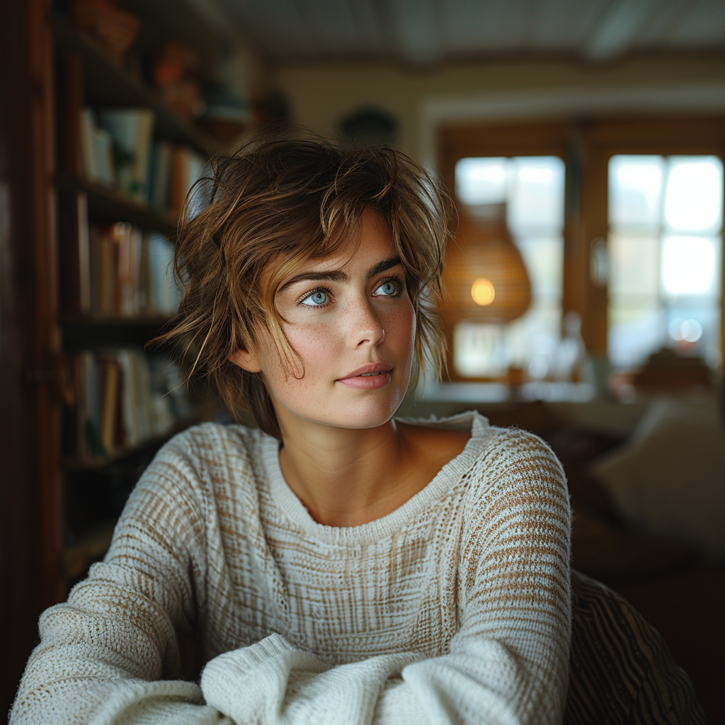 A woman with a pixie haircut in her study | Source: No source