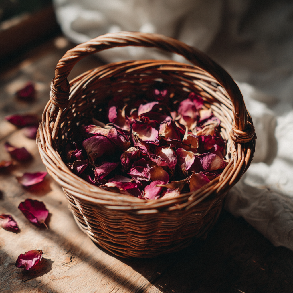 A basket of dried rose petals | Source: no source