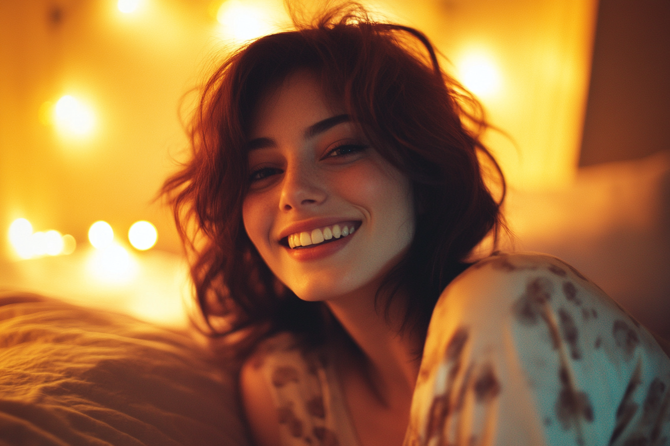 A woman in bed smiling confidently | Source: No source