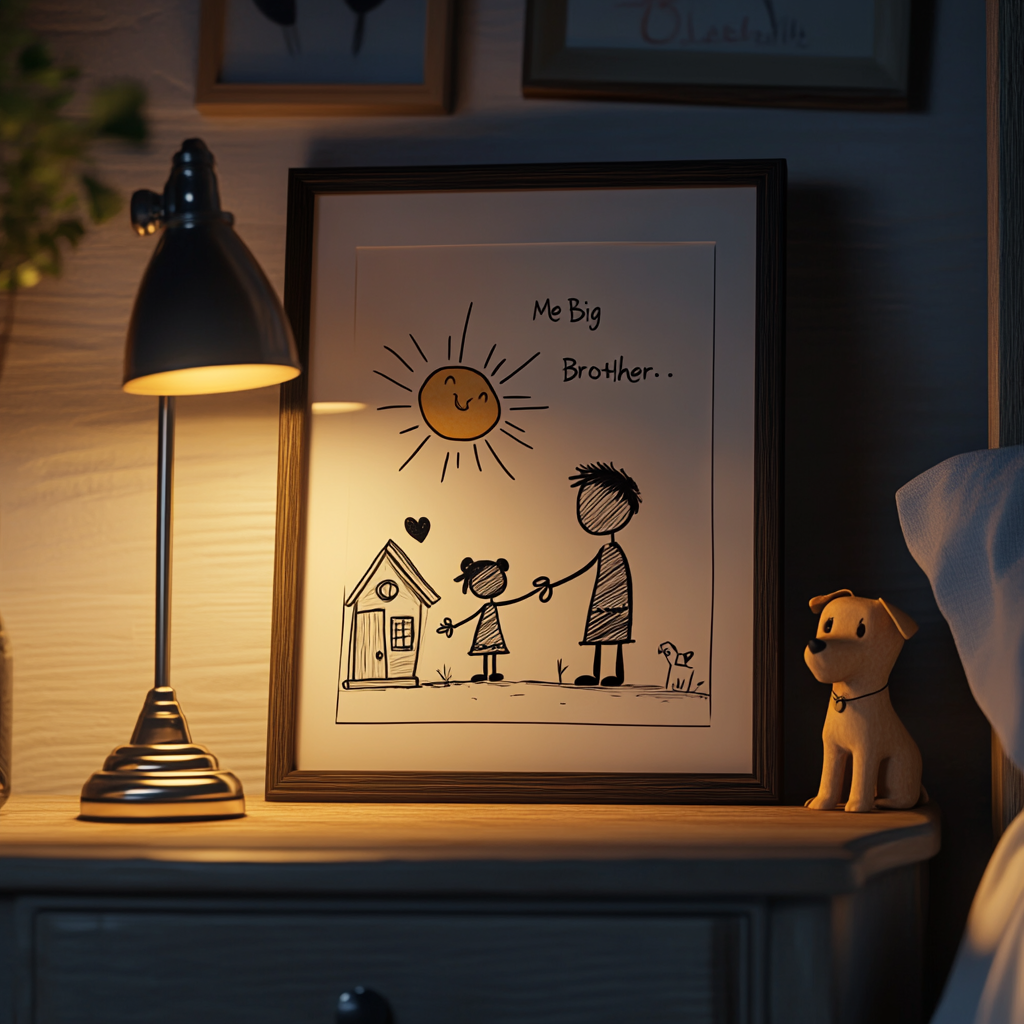 A framed photo of a stick figure drawing | Source: No source