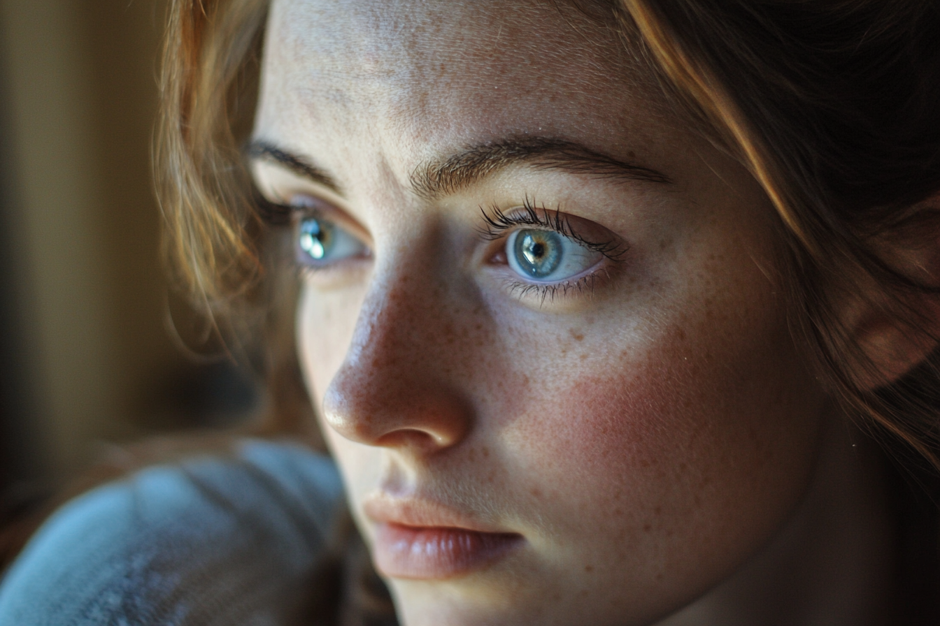 Close up of a woman staring ahead with wide eyes | Source: No source