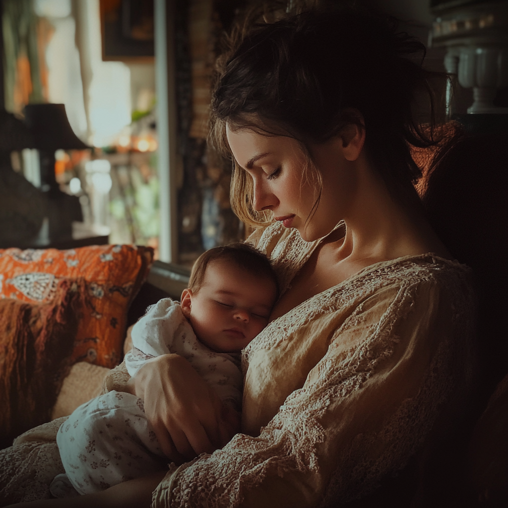 Mother cradling her baby to sleep | Source: No source