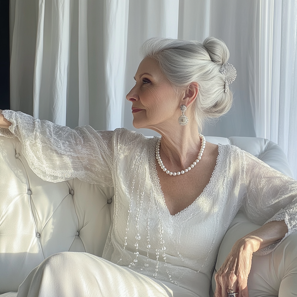 A woman sitting on a couch | Source: No source