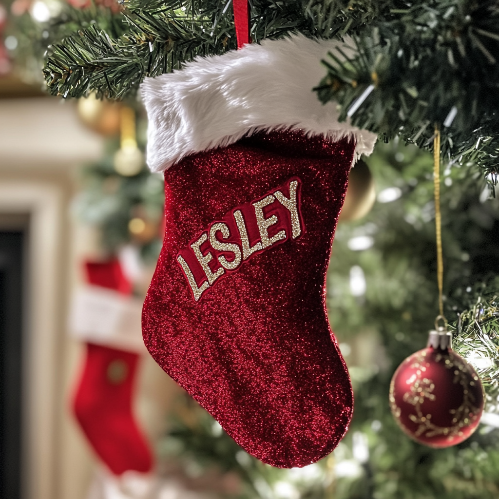 A Christmas stocking hung on a tree | Source: No source