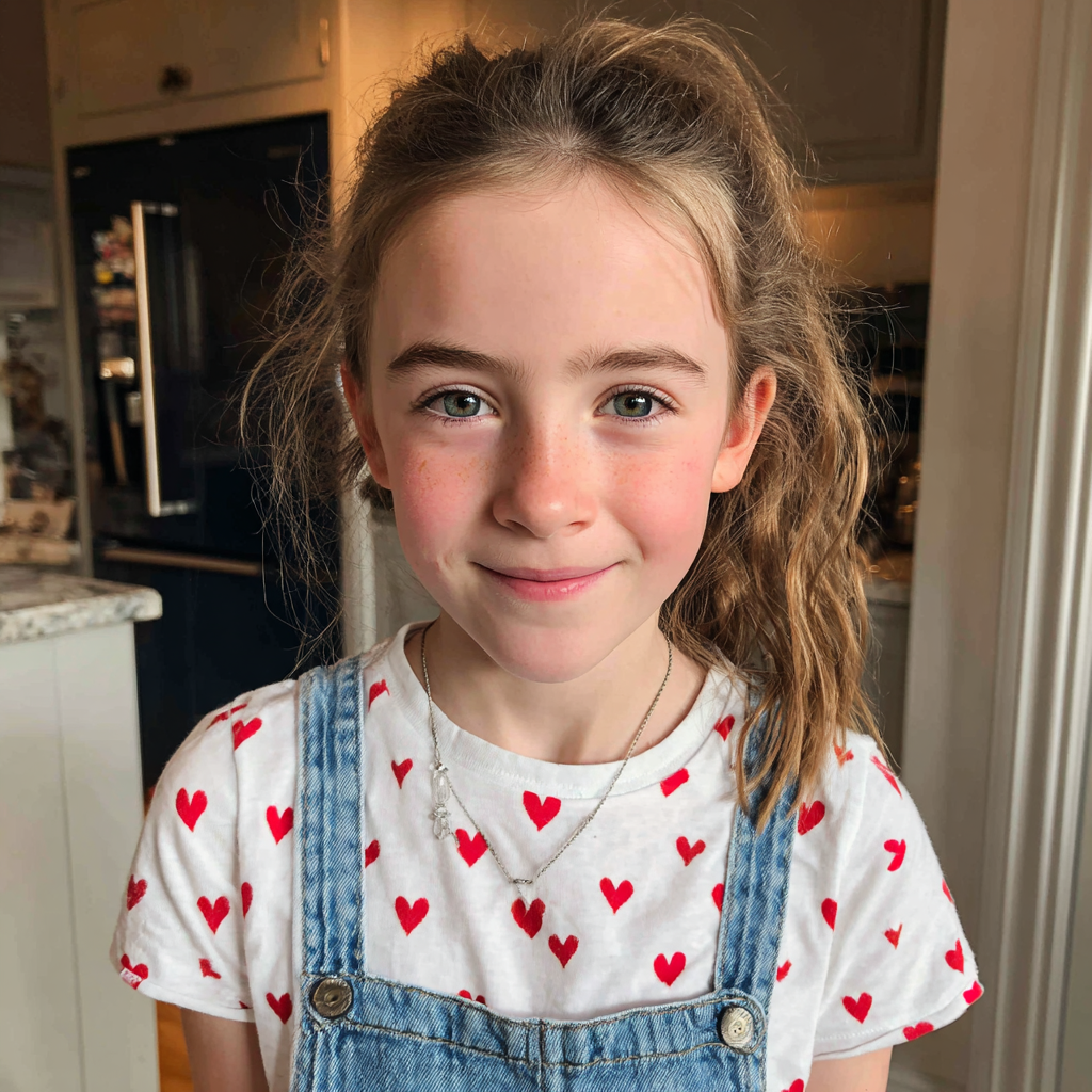 A smiling little girl in dungarees | Source: No source