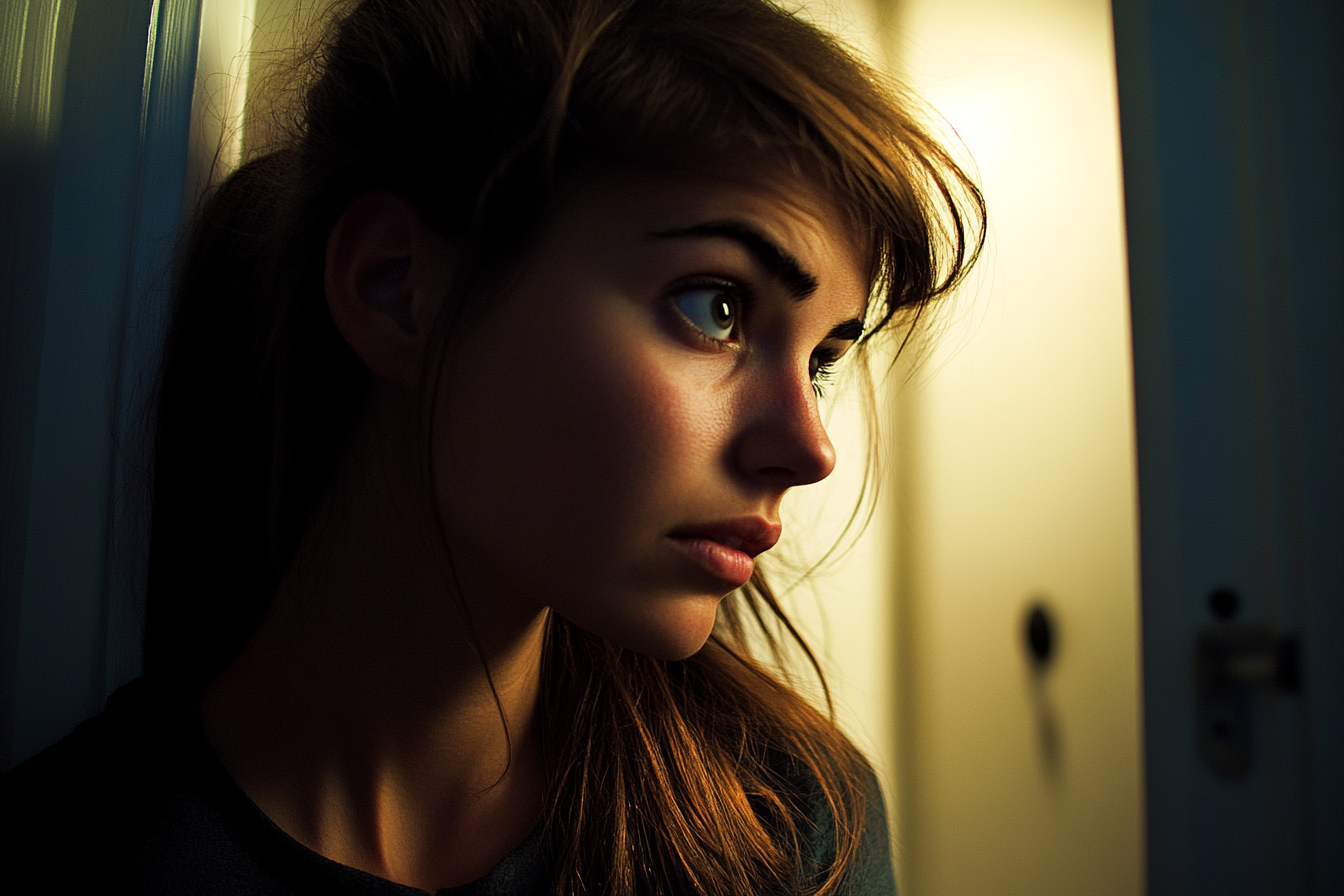 A woman standing outside a bedroom door | Source: No source