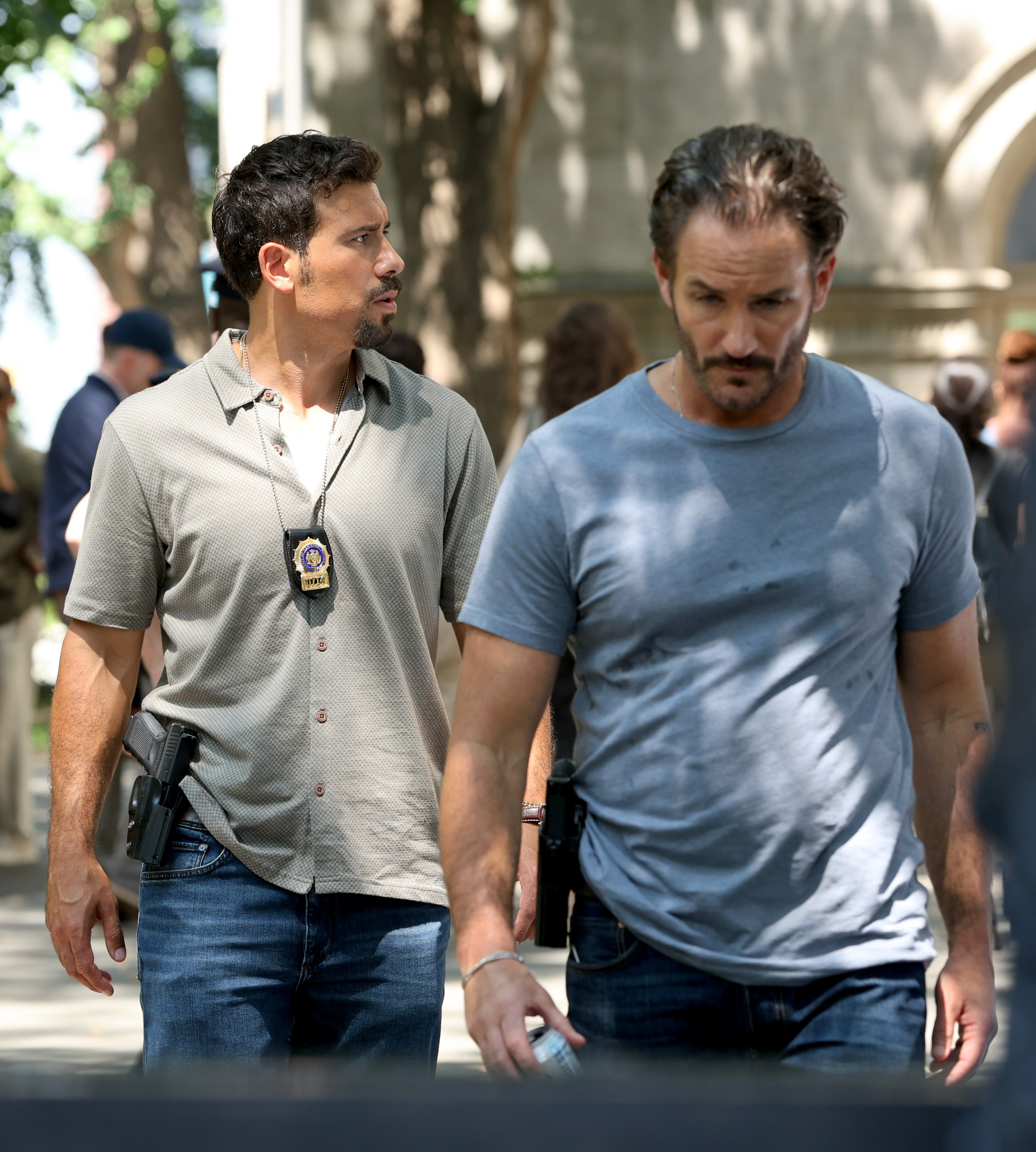 Octavio Pisano and Kevin Kane on the set of the "Law & Order: Special Victims Unit" on July 29, 2025, in New York. | Source: Getty Images