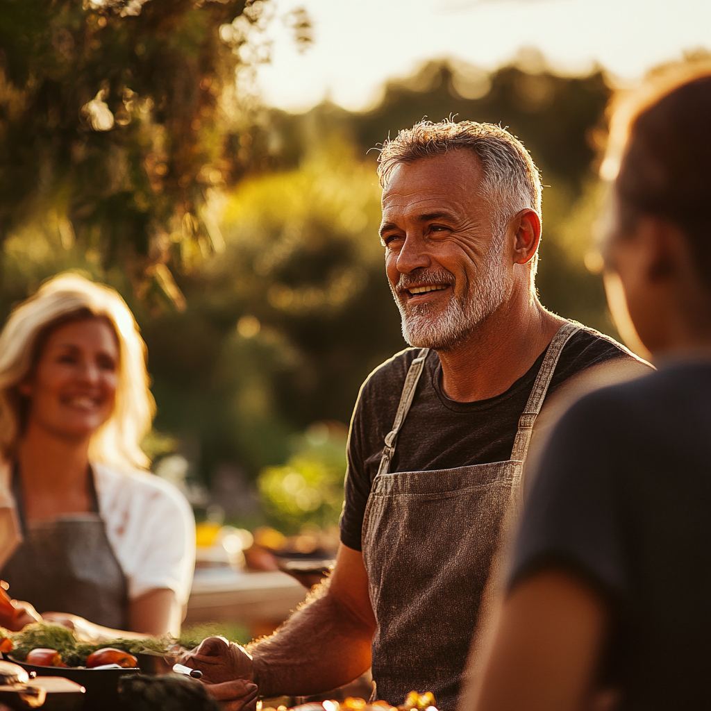 A man talking to his family at a barbecue | Source: No source