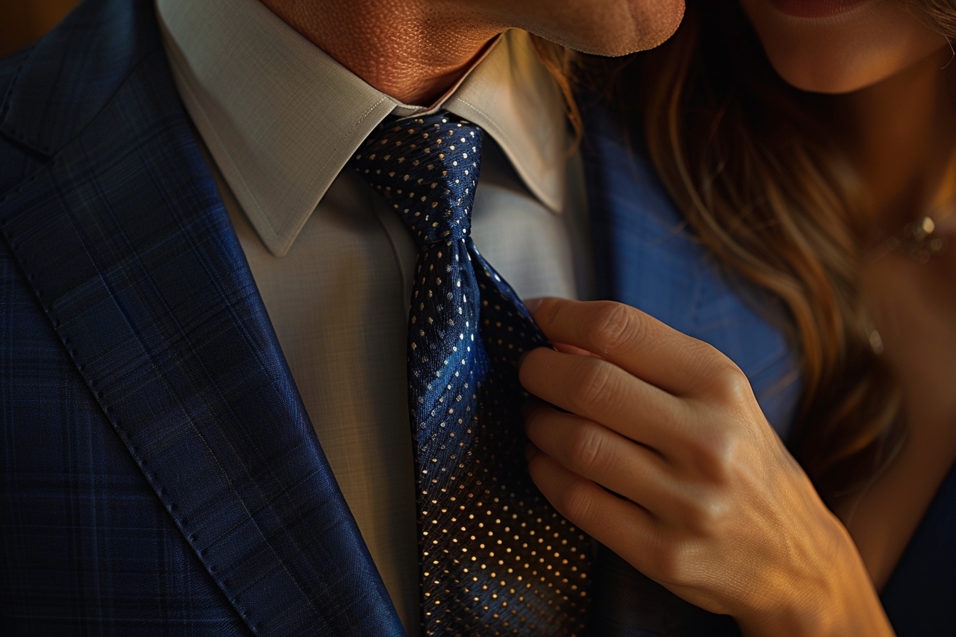 A woman's hand on her husband's tie | Source: No source