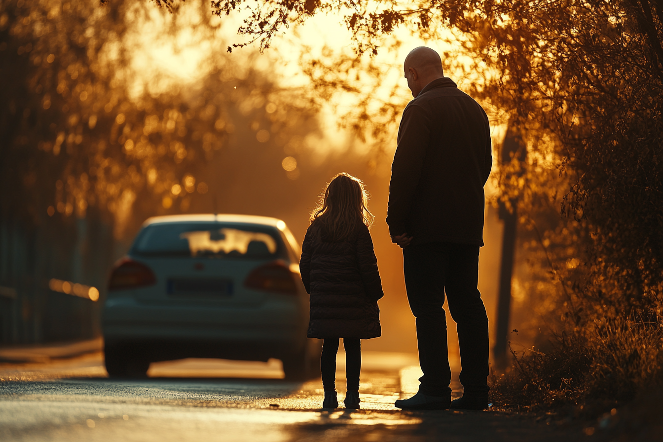 A man standing with a little girl on the roadside | Source: No source