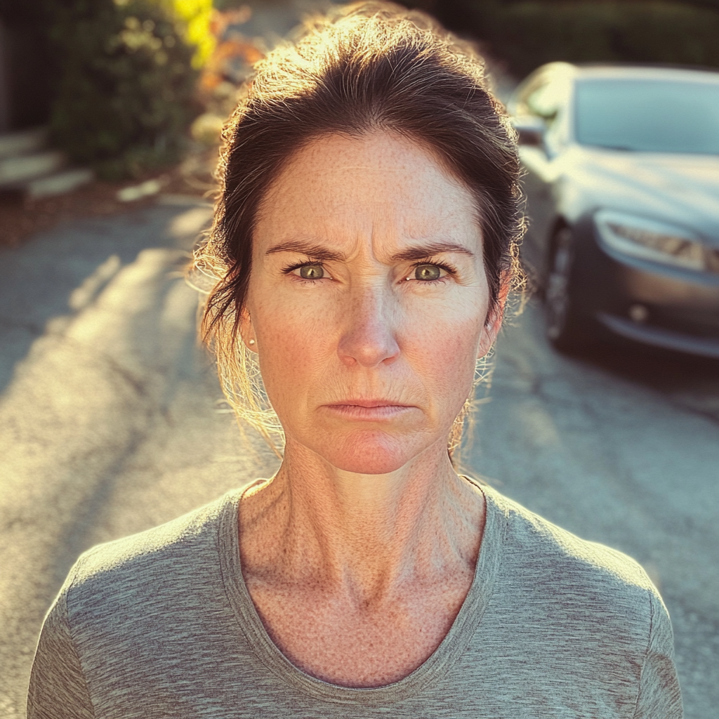 An angry woman standing in a driveway | Source: No source