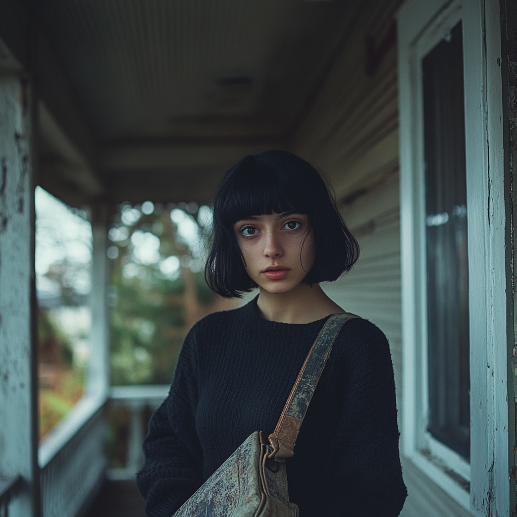 A woman standing on an old porch | Source: no source