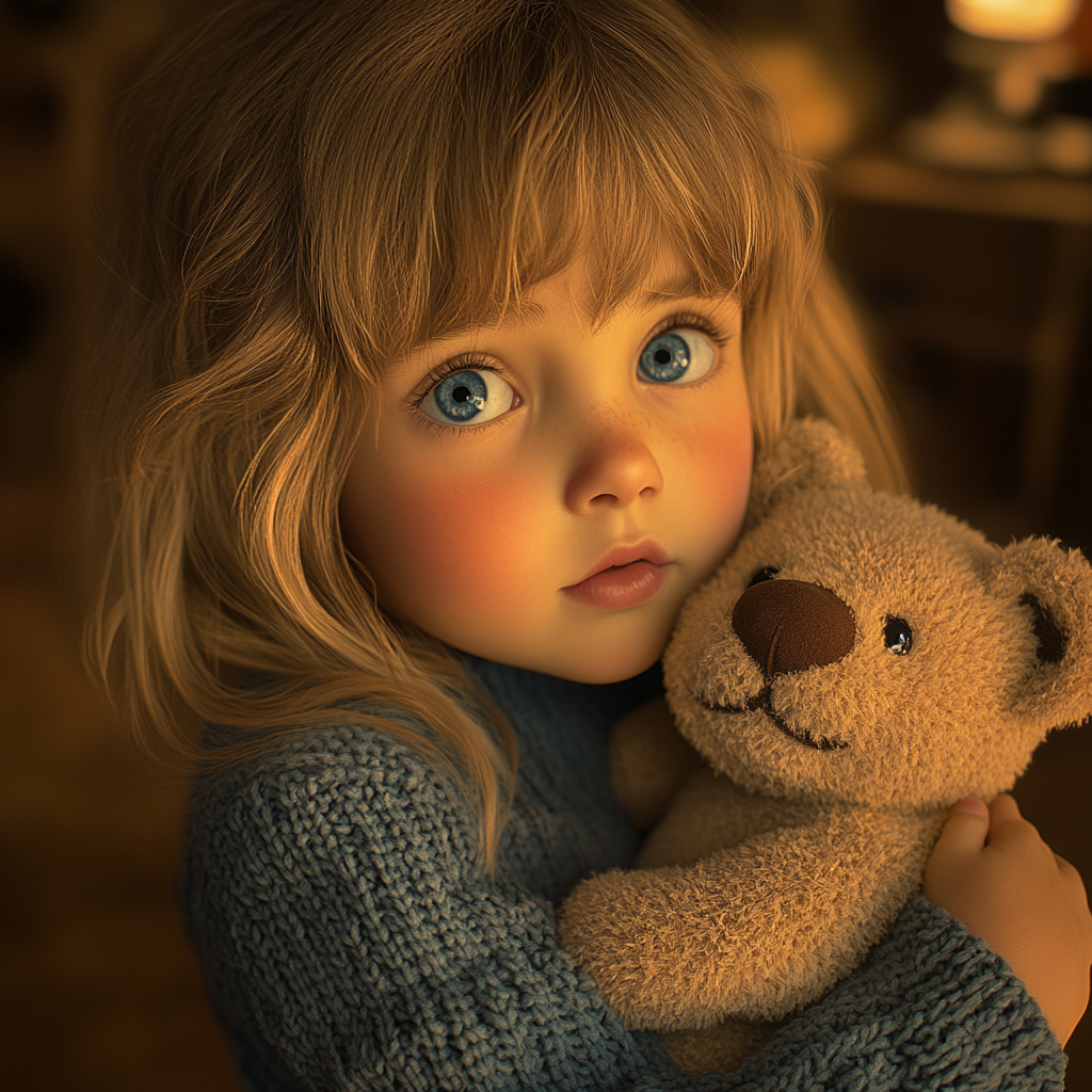 A little girl holding her teddy bear | Source: no source