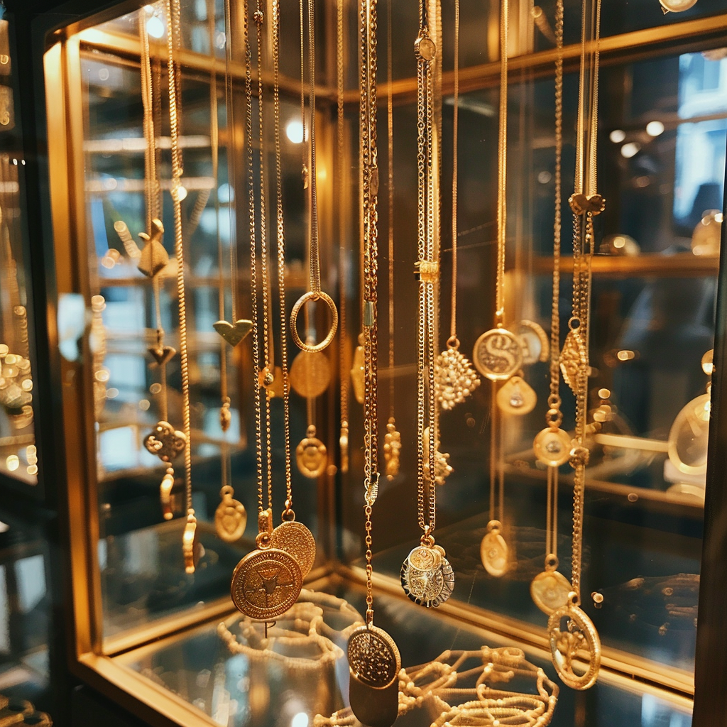 An exhibit of gold necklaces | Source: no source