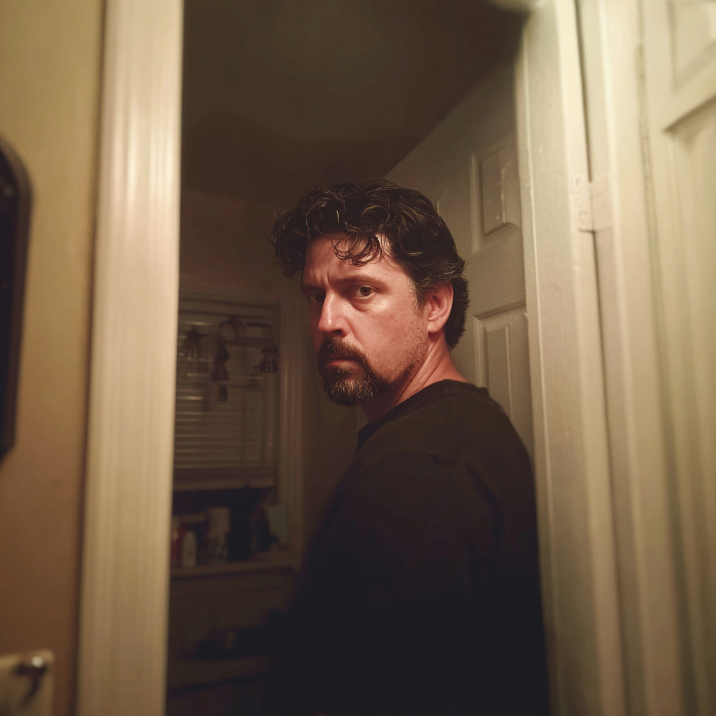 A man standing in the doorway to a bathroom | Source: No source