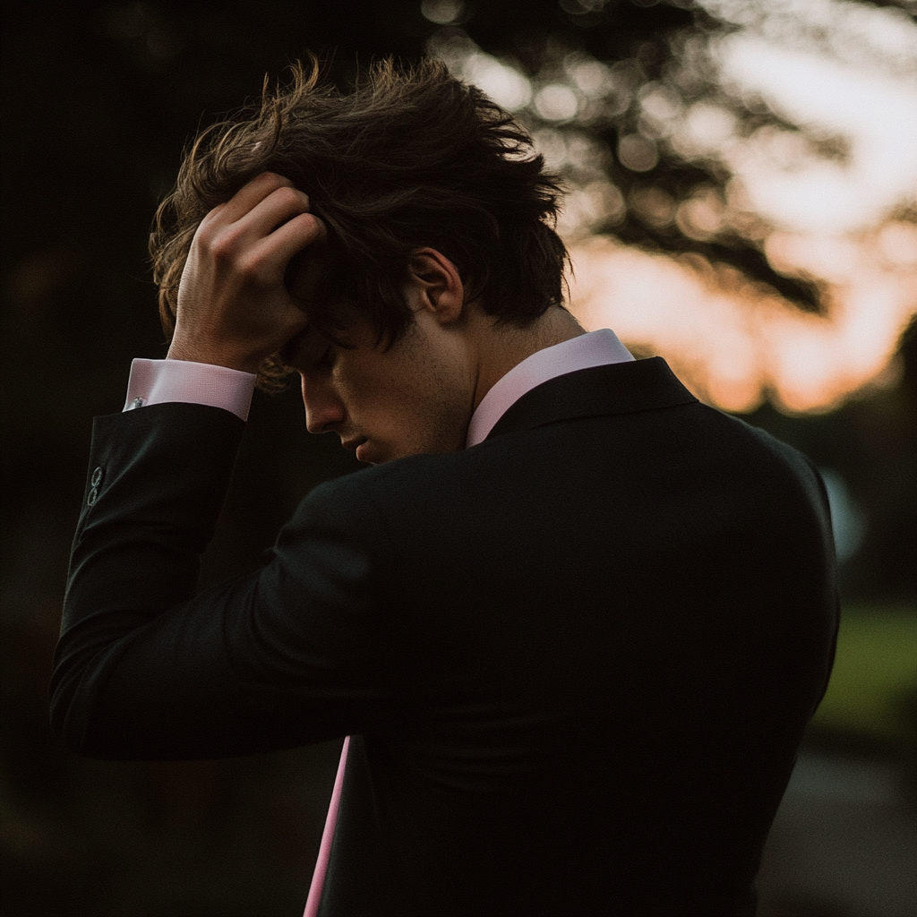A groom with his hand in his hair | Source: No source