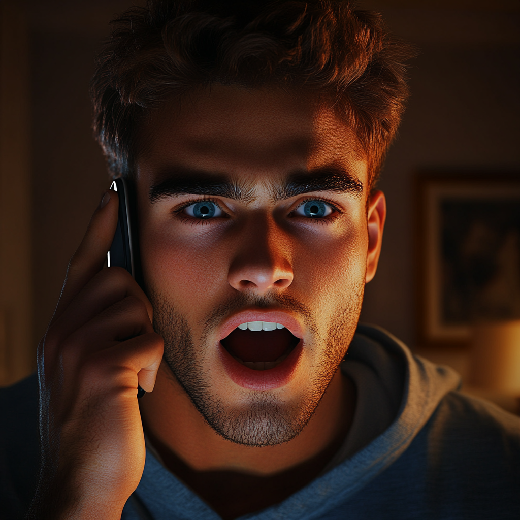 A startled man talking on his phone | Source: no source