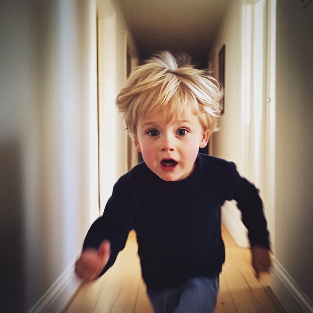 A little boy running down the hallway | Source: No source