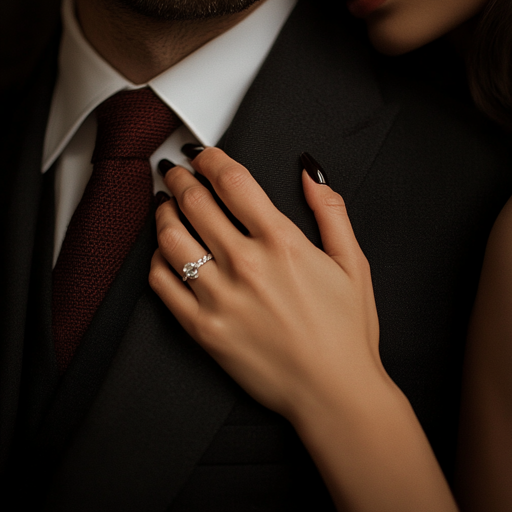 A woman's hand on a man's chest | Source: no source