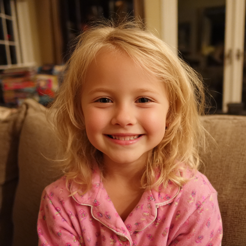 A smiling little girl in her pajamas | Source: no source