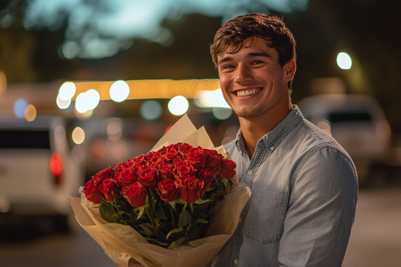 A man holding a bouquet of roses | Source: no source