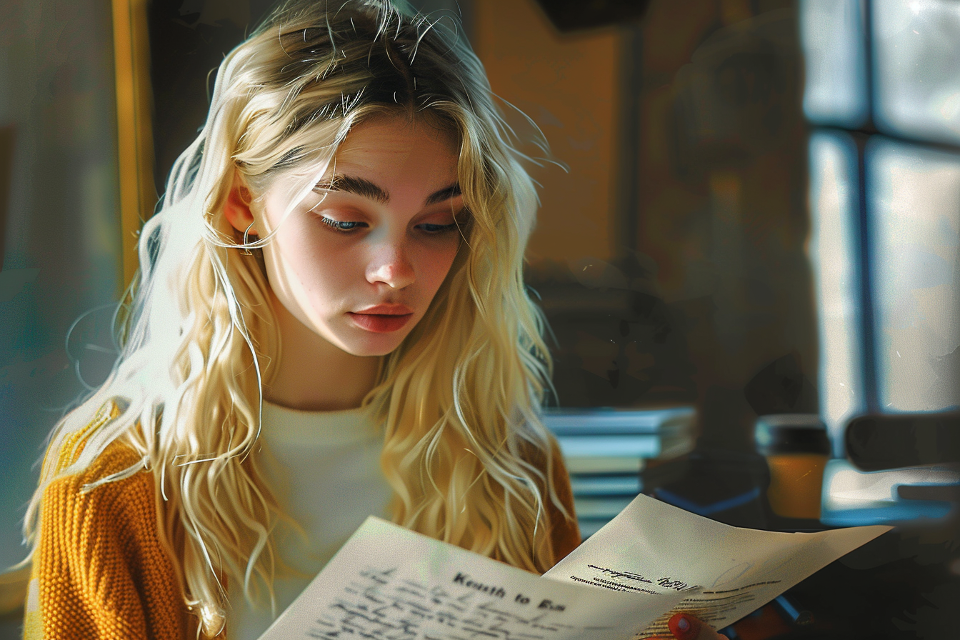 A woman reading some papers | Source: No source