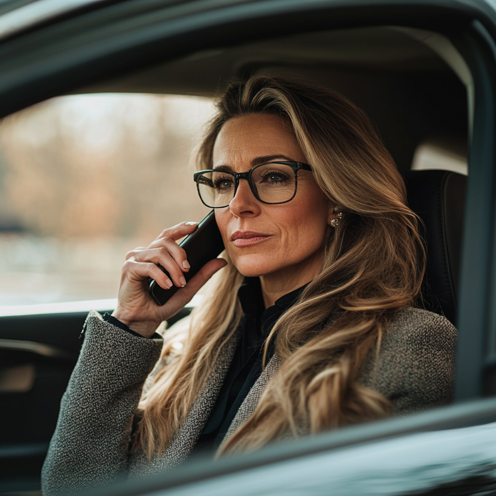 Woman in her car, talking on the phone | Source: No source