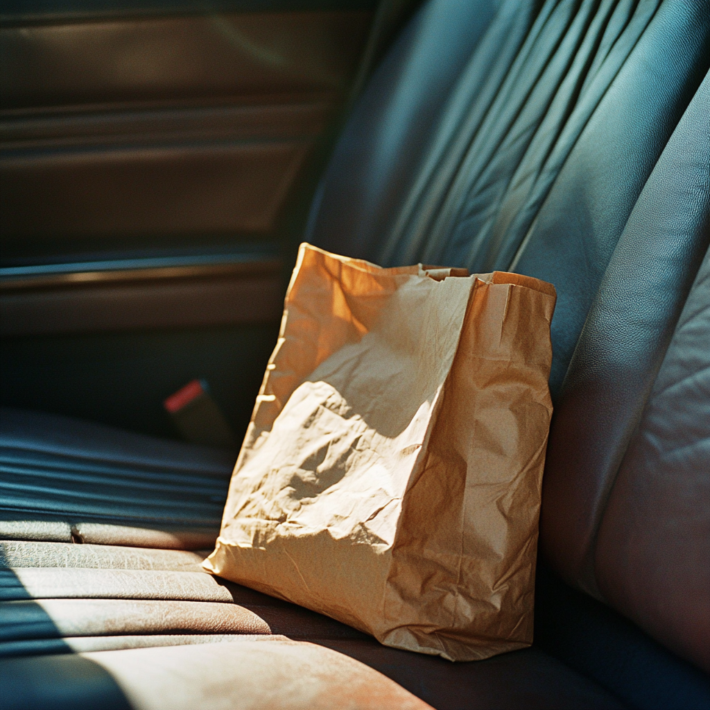 A brown bag in a car | Source: No source