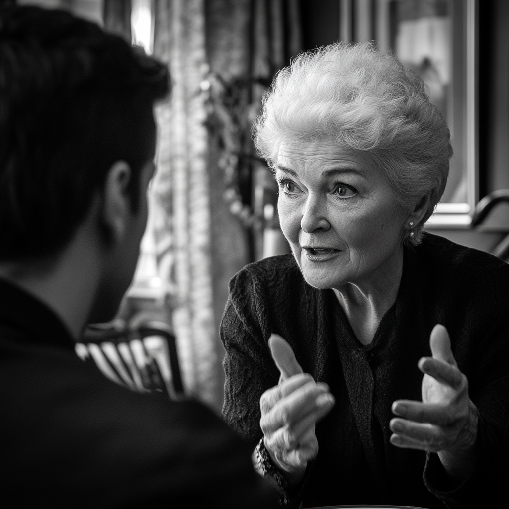 Senior woman talking to her son | Source: no source