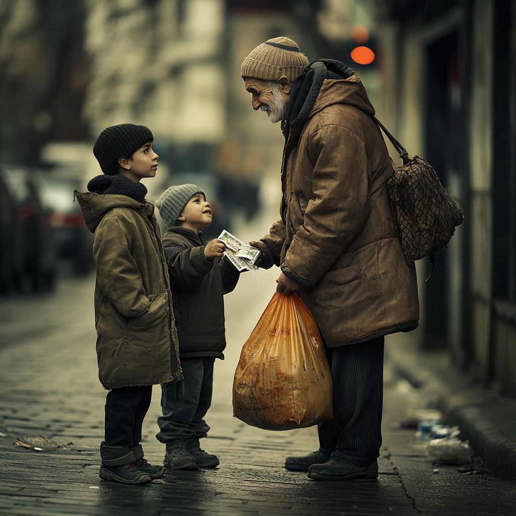 A man giving money to two boys | Source: no source