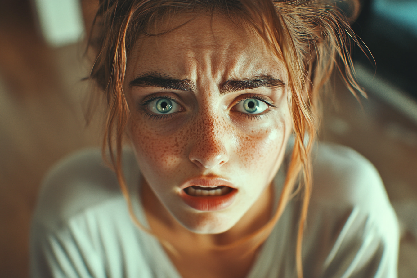 A close-up shot of a woman, shocked | Source: No source