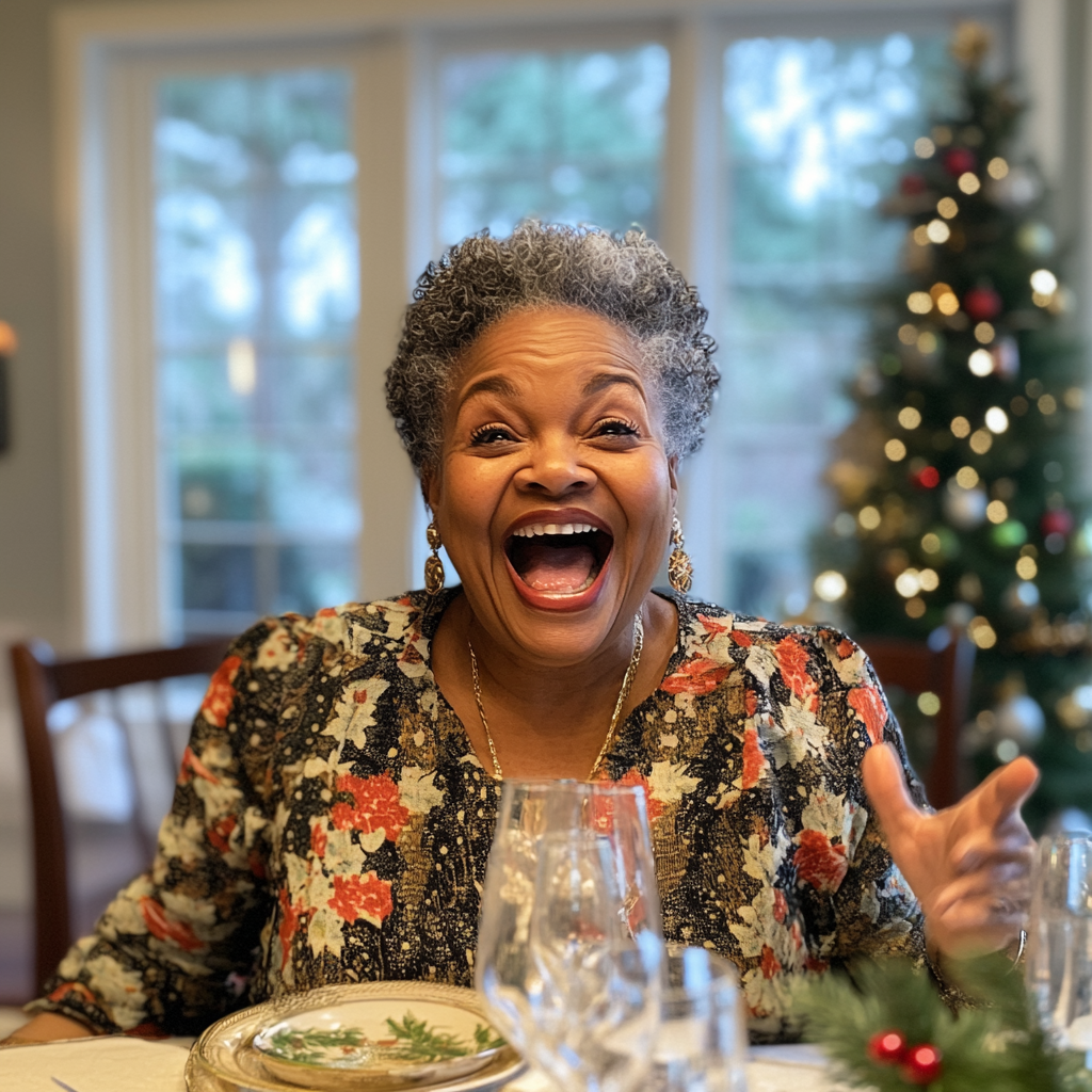 An excited woman sitting at a table | Source: no source