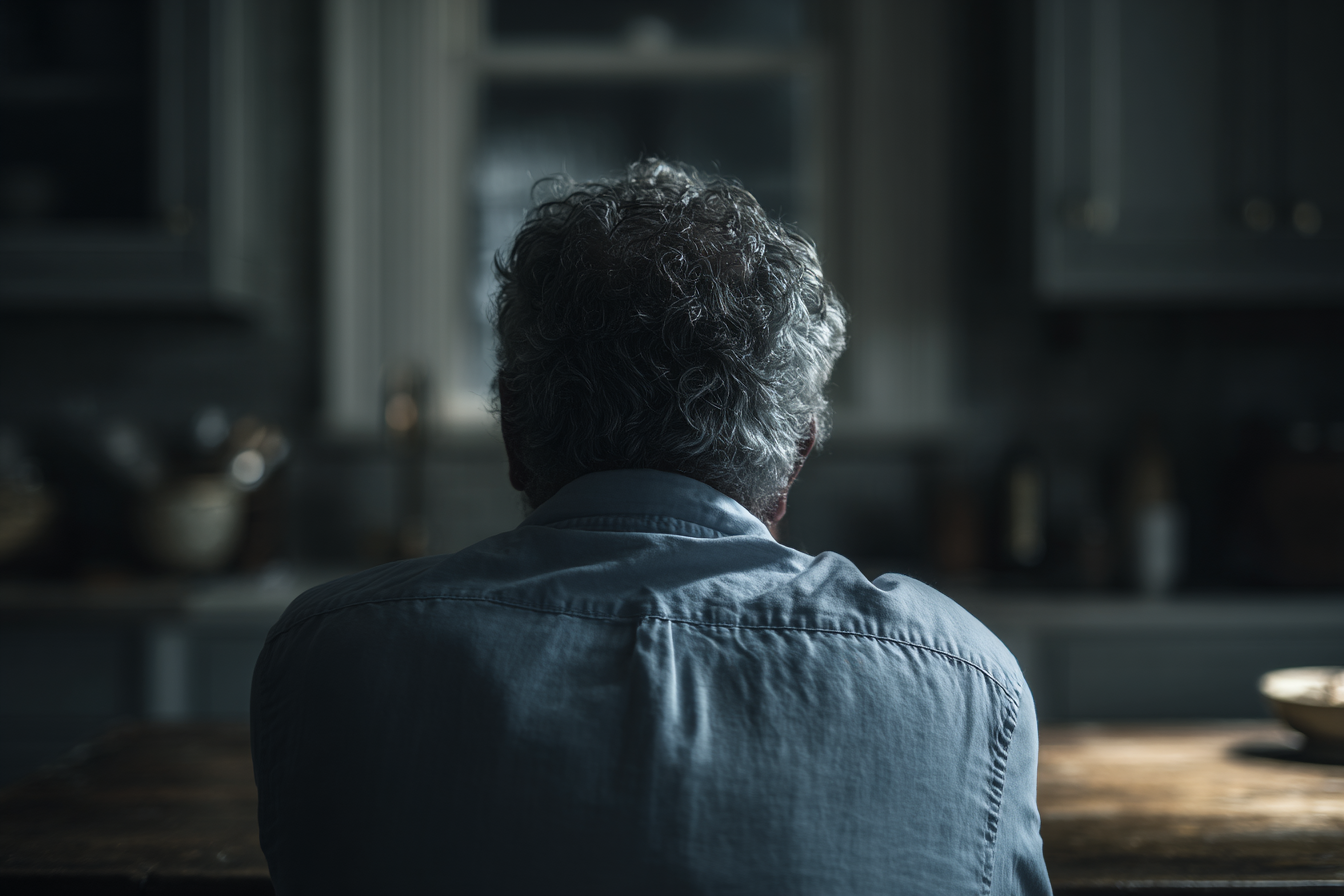 A man sitting in a kitchen | Source: no source