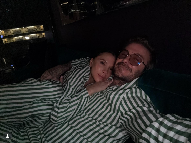 Victoria and David Beckham enjoy cuddling in pajamas in a post dated December 25, 2024 | Source: Instagram/victoriabeckham