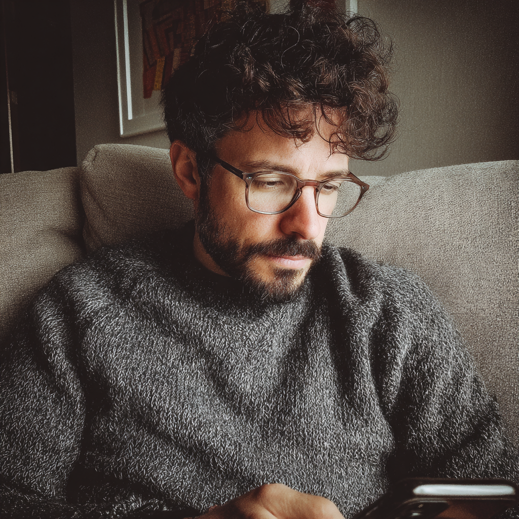 A man sitting on a couch and using his phone | Source: no source