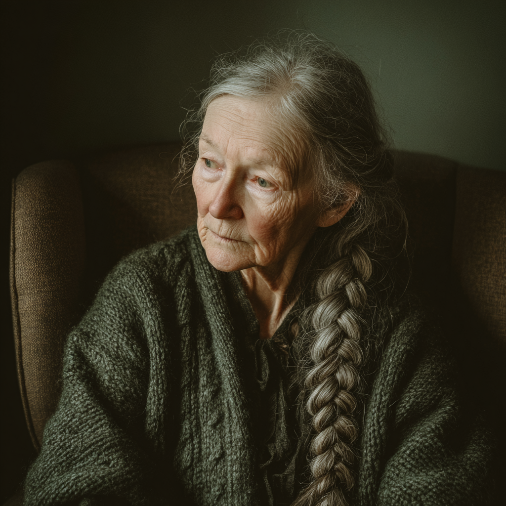 An old woman sitting on an armchair | Source: no source