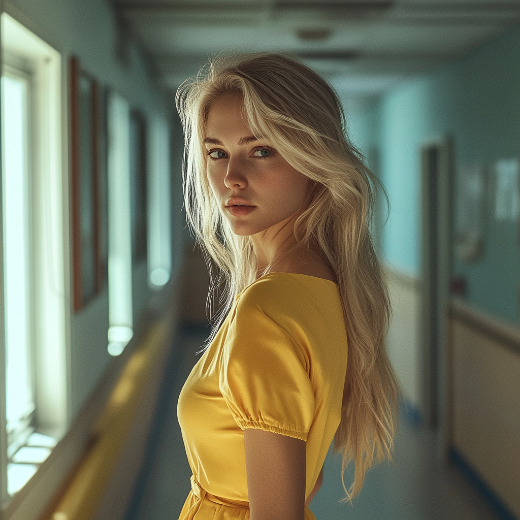 A serious woman in a yellow dress | Source: No source