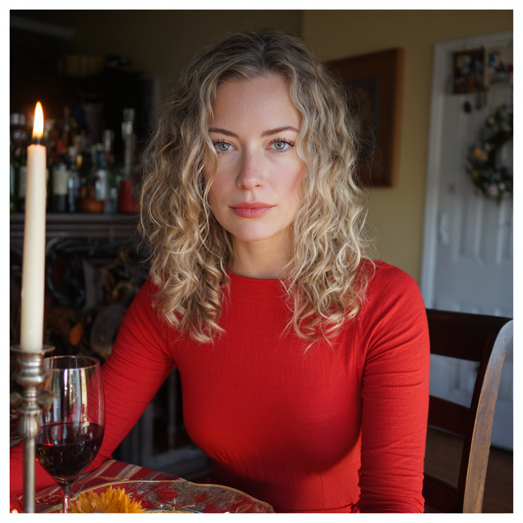 A woman sitting at a dining table | Source: no source