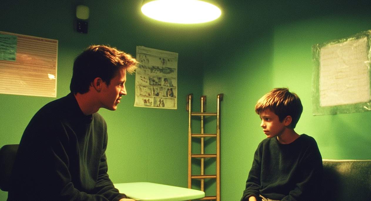 A man speaking to a withdrawn boy | Source: no source