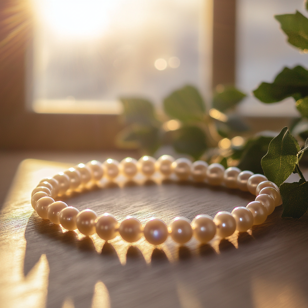 A pearl necklace on a table | Source: No source